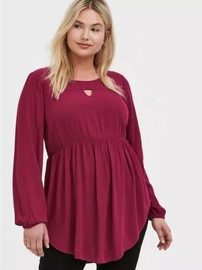 Torrid Babydoll Gauze Keyhole Front Tunic Top size 2X